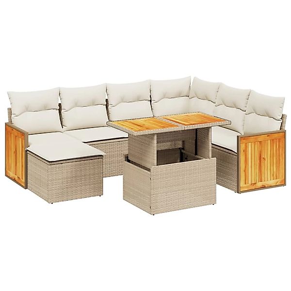 vidaXL 8-Tlg Garten-Sofagarnitur mit Kissen Beige Poly Rattan 3274075 günstig online kaufen