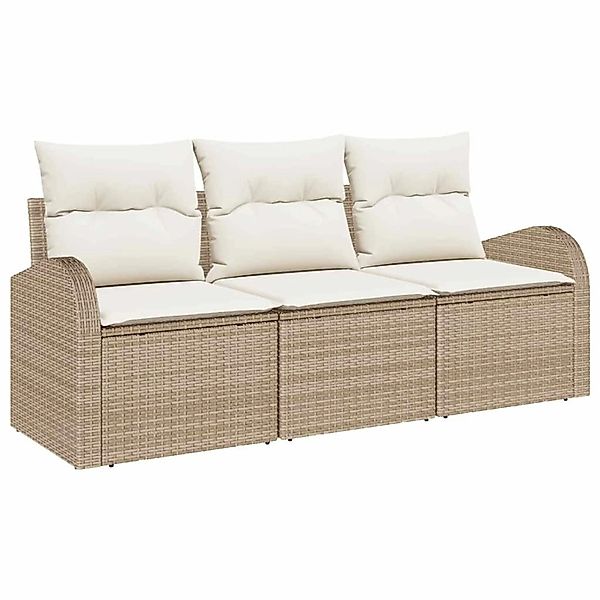 vidaXL Garten-Sofa-Set mit Kissen 3-Tlg Beige Poly Rattan 3345901 günstig online kaufen