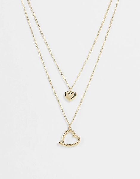 DesignB London – Mehrreihige Halskette in Gold-Optik mit herzförmigem Pavé- günstig online kaufen