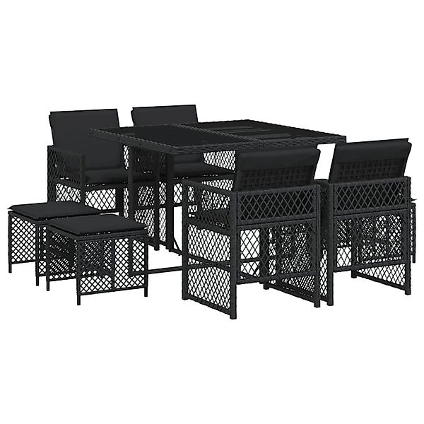 vidaXL 9-Tlg Garten-Essgruppe mit Kissen Schwarz Poly Rattan 3210775 günstig online kaufen