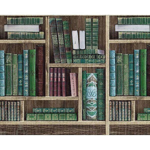 EDEM 81155BR28 Grafik Tapete Bücher Matt Braun Smaragd-Grün wein-Rot 1,06 m günstig online kaufen