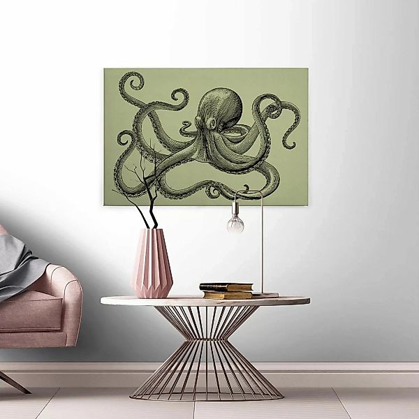 Bricoflor Tintenfisch Bild Auf Leinwand Hellgrün Und Schwarz Modernes Leinw günstig online kaufen