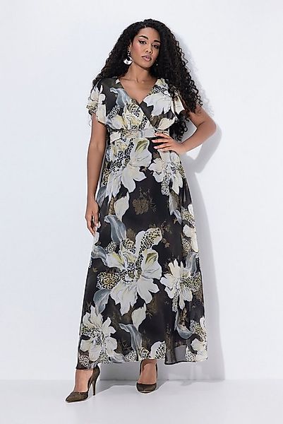 Ulla Popken Partykleid Maxikleid Gürtel V-Ausschnitt Flügel-Halbarm günstig online kaufen