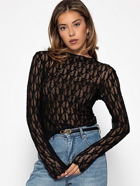SASSYCLASSY Langarmshirt Langarm Spitzenshirt für Damen Figurbetontes Shirt günstig online kaufen