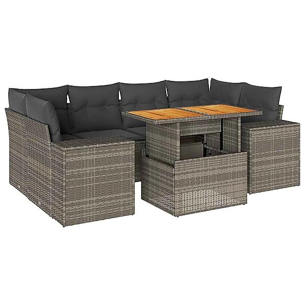 vidaXL 7-Tlg Garten-Sofagarnitur mit Kissen Grau Poly Rattan 3327343 günstig online kaufen