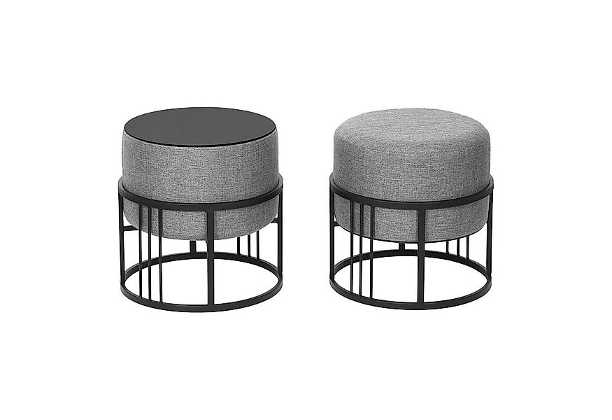 en.casa Sitzhocker (2er Set), »Tas« mit Tischfunktion gepolstert rund Hellg günstig online kaufen