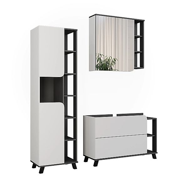 Vicco Badmöbel-Set Karen Anthrazit/Weiß 3 Teile Opt 2 günstig online kaufen