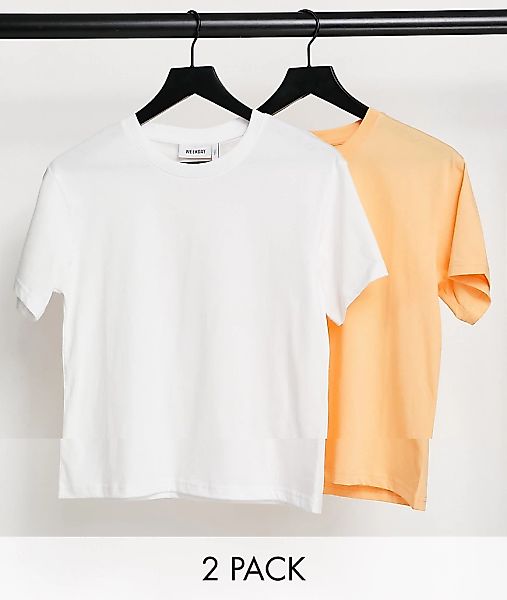 Weekday – Alanis – 2er-Pack T-Shirts aus Bio-Baumwolle in Weiß und Orange-M günstig online kaufen