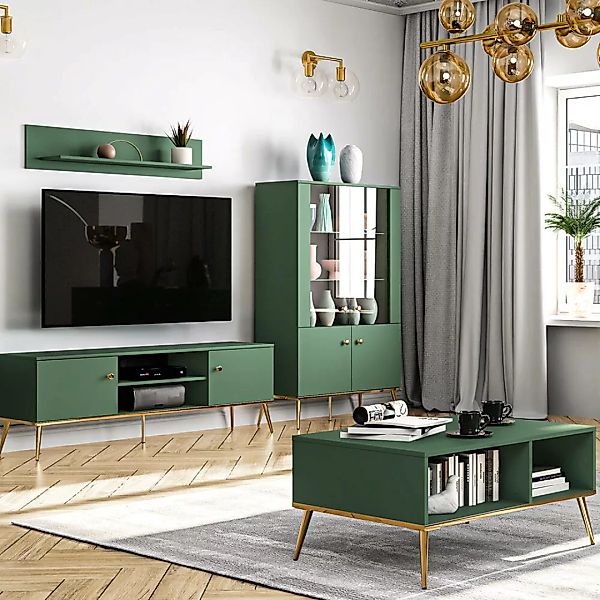 Wohnwand grün FASANO-131, modern, 4-teilig mit Couchtisch günstig online kaufen