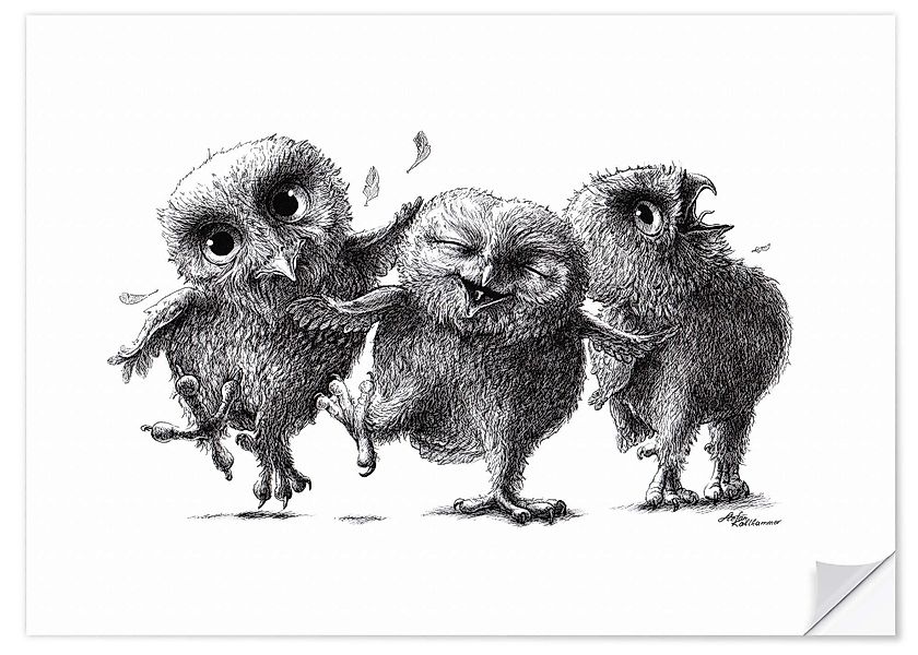 Posterlounge Wandbild Drei verrückte Eulen, Stefan günstig online kaufen