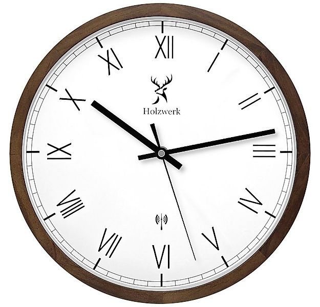 Holzwerk Funkwanduhr Designer Loft Funk Holz Wand Uhr, römische Ziffern (Na günstig online kaufen