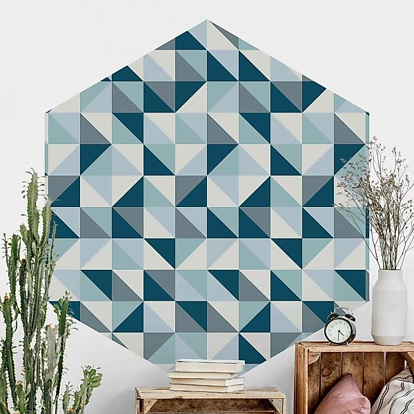 Hexagon Mustertapete Blaues Dreieck Muster günstig online kaufen