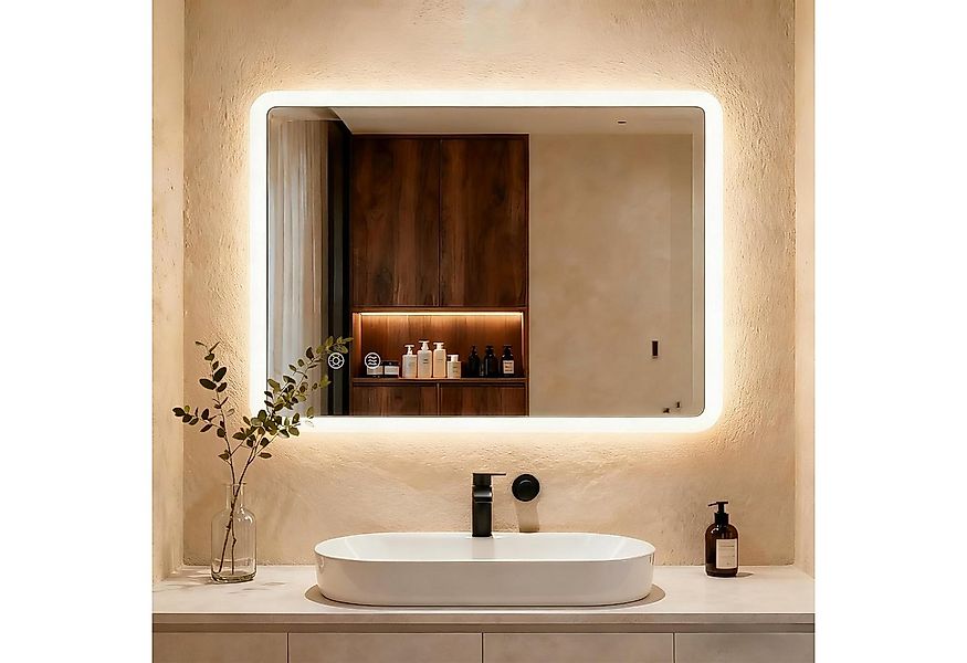 TLGREEN Badspiegel mit Beleuchtung,LED Spiegel mit 3 Lichtfarben dimmbar, ( günstig online kaufen