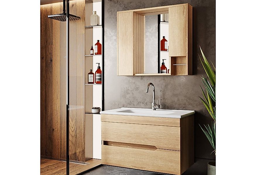 Karen Badmöbel-Set Badmöbel Set Marmara Eiche 65, (Komplett-Set, 3-Teilig ( günstig online kaufen