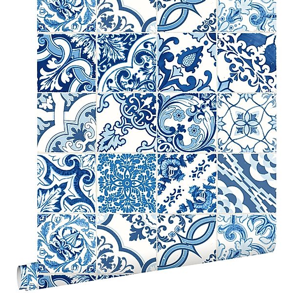 ESTAhome Tapete Fliesenmuster Blau 53 cm x 10.05 m günstig online kaufen