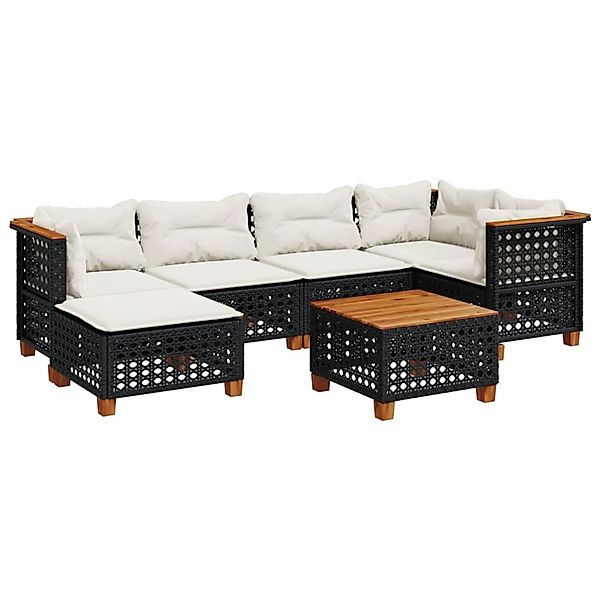 vidaXL 7-Tlg Garten-Sofagarnitur mit Kissen Schwarz Poly Rattan 3261920 günstig online kaufen