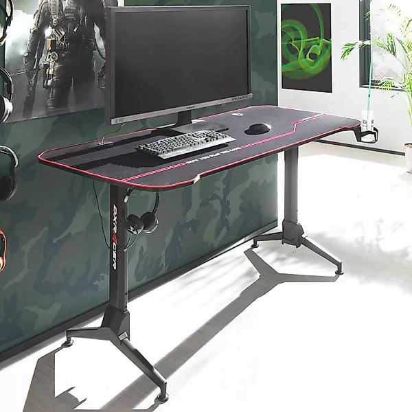 Höhenverstellbarer Schreibtisch in Schwarz T-Gestell günstig online kaufen
