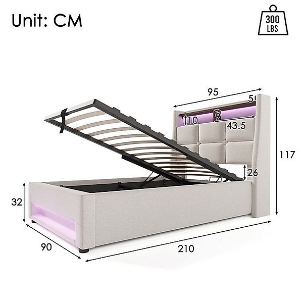 STILVORA Polsterbett Stauraumbett 90x200cm mit USB Steckdose Jugendbett Ein günstig online kaufen