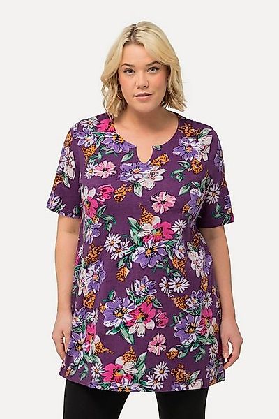 Ulla Popken Longshirt Longshirt Blüten A-Linie Tunika-Ausschnitt Halbarm günstig online kaufen