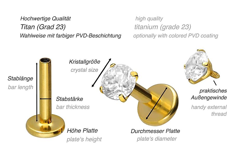PIERCINGLINE Piercing-Set Titan Labret mit Innengewinde günstig online kaufen