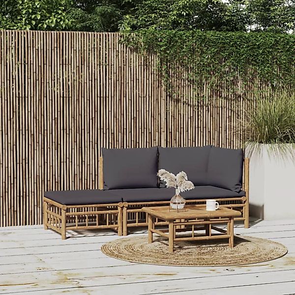 Vidaxl 3-tlg. Garten-lounge-set Mit Dunkelgrauen Kissen Bambus günstig online kaufen