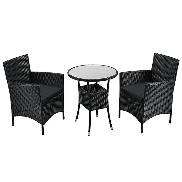 Juskys Polyrattan Gartenmöbel Balkon Set Bayamo in Schwarz mit Bezügen in D günstig online kaufen