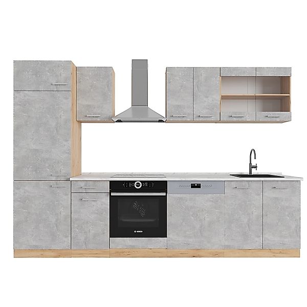 Vicco R-Line Küchenzeile Beton/Goldkraft Eiche 300 cm AP Marmor günstig online kaufen