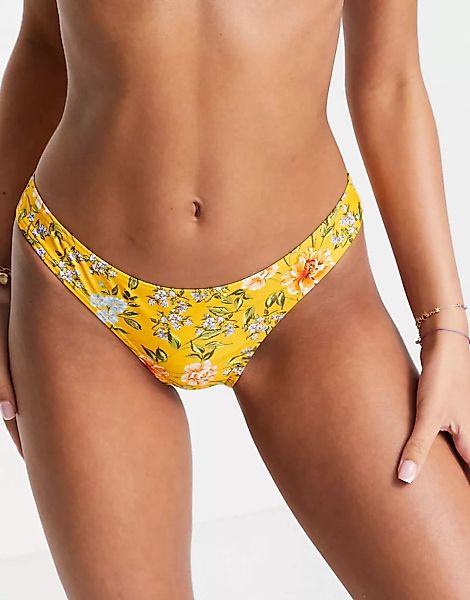 Figleaves – Briony – Bikiniunterteil in Gelb mit Blumendruck günstig online kaufen