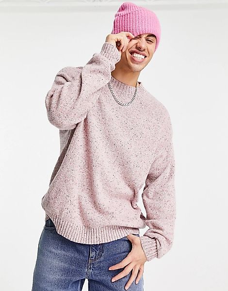 ASOS DESIGN – Oversized Pullover aus Neppgarn in Rosa günstig online kaufen