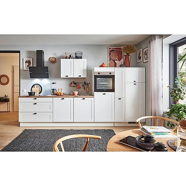 pino Küchenzeile 360 cm Weiß matt Anschlag rechts 1 Geräte-, 1 Apothekersch günstig online kaufen