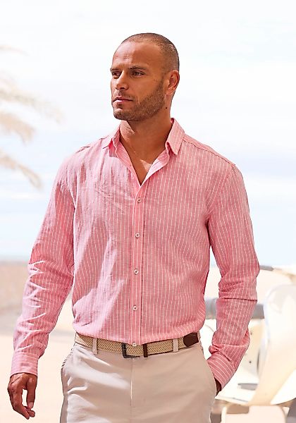 John Devin "in Leinenoptik," Streifenhemd aus reiner Baumwolle, regular-fit günstig online kaufen