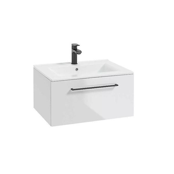 Lomadox Badezimmer Waschtisch in weiß Hochglanz lackiert mit Metallgriff in günstig online kaufen