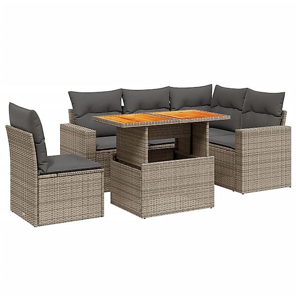 vidaXL 6-Tlg Garten-Sofagarnitur mit Kissen Grau Poly Rattan 3271319 günstig online kaufen
