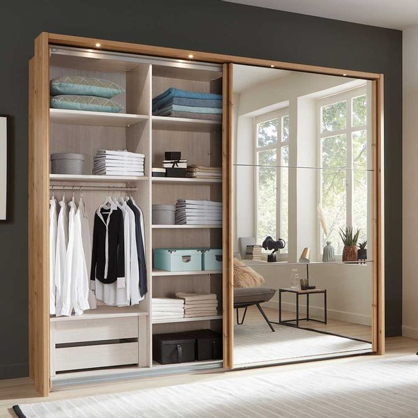 Kleiderschrank in Eiche Bianco Schwebetüren günstig online kaufen