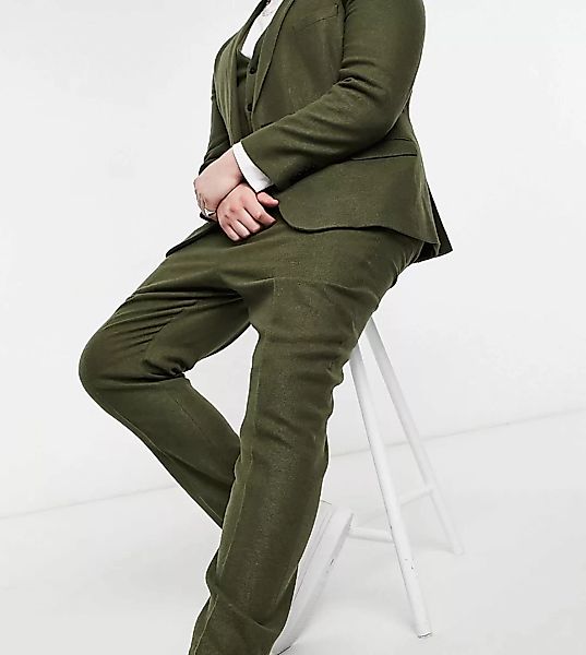 ASOS DESIGN Plus – Eng geschnittene Twill-Anzughose aus Wollmischung in Kha günstig online kaufen