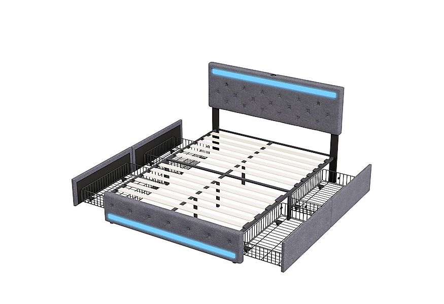 Furnishings Home Polsterbett LED Doppelbett 140x200cm, Stauraumbett mit Kop günstig online kaufen