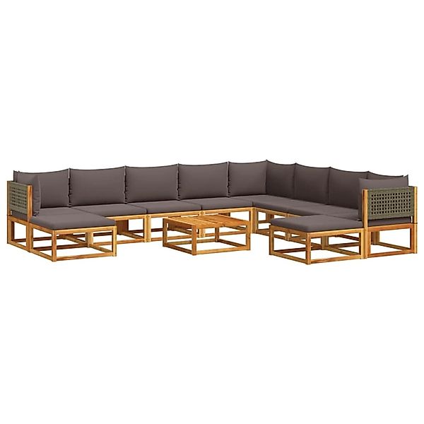 vidaXL 11-Tlg Gartensofa-Set mit Kissen Holz Akazie Rattan 3278906 günstig online kaufen