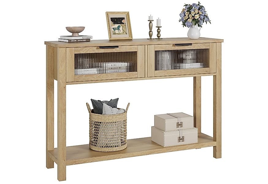 GarveeMore Konsolentisch 2-stufiger aus Holz mit 2 Glasschubladen und Staur günstig online kaufen