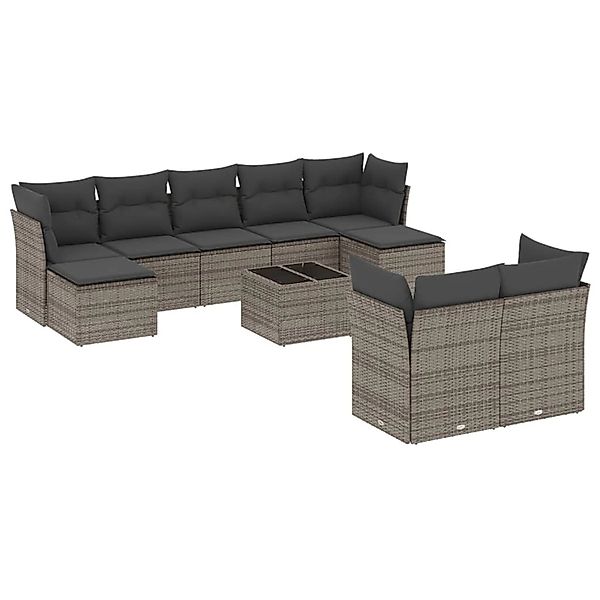 vidaXL 10-Tlg Garten-Sofagarnitur mit Kissen Grau Poly Rattan 3218320 günstig online kaufen