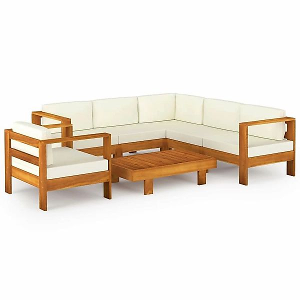 7-tlg. Garten-lounge-set Mit Creme Auflagen Massivholz Akazie günstig online kaufen