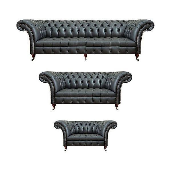 JVmoebel Chesterfield-Sofa Sofagarnitur 3tlg Leder Sofas Komplett Wohnzimme günstig online kaufen