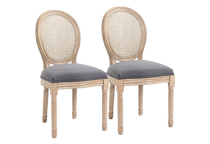 HOMCOM Esszimmerstuhl Küchenstuhl mit Rattan-Rückenlehne, Leinenoptik (Gepo günstig online kaufen