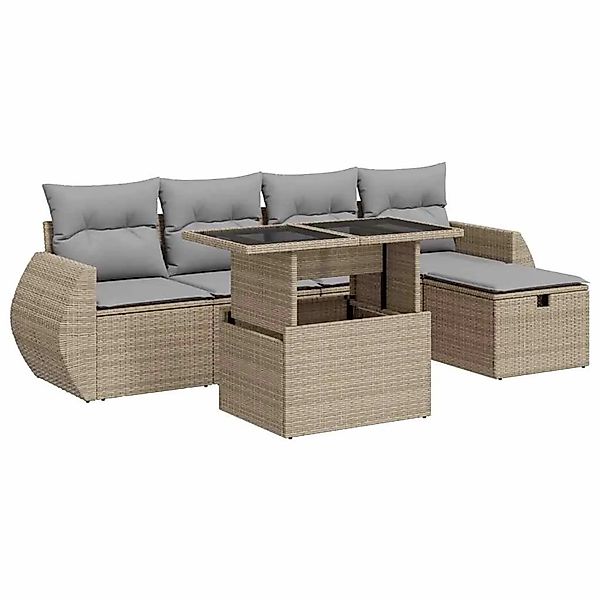 vidaXL 6-Tlg Garten-Sofagarnitur mit Kissen Beige Poly Rattan 3327889 günstig online kaufen