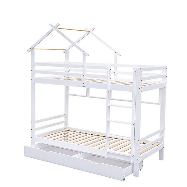 IDEASY Etagenbett Weißes Holzetagenbett 90x200 cm für 2 Kinder (inkl. Leite günstig online kaufen