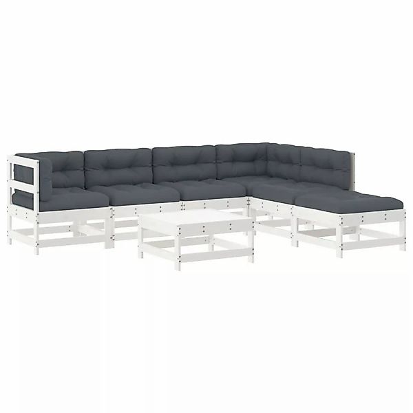 vidaXL 7-tlg Garten-Lounge-Set mit Kissen Weiß Massivholz Modell 10 günstig online kaufen