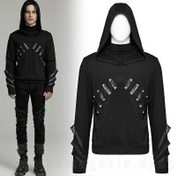 Schwarzer Kapuzenpullover Kunstleder- und Mesh-Details günstig online kaufen