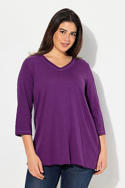 Ulla Popken T-Shirt Shirt Metallic-Nähte V-Ausschnitt 3/4-Arm günstig online kaufen