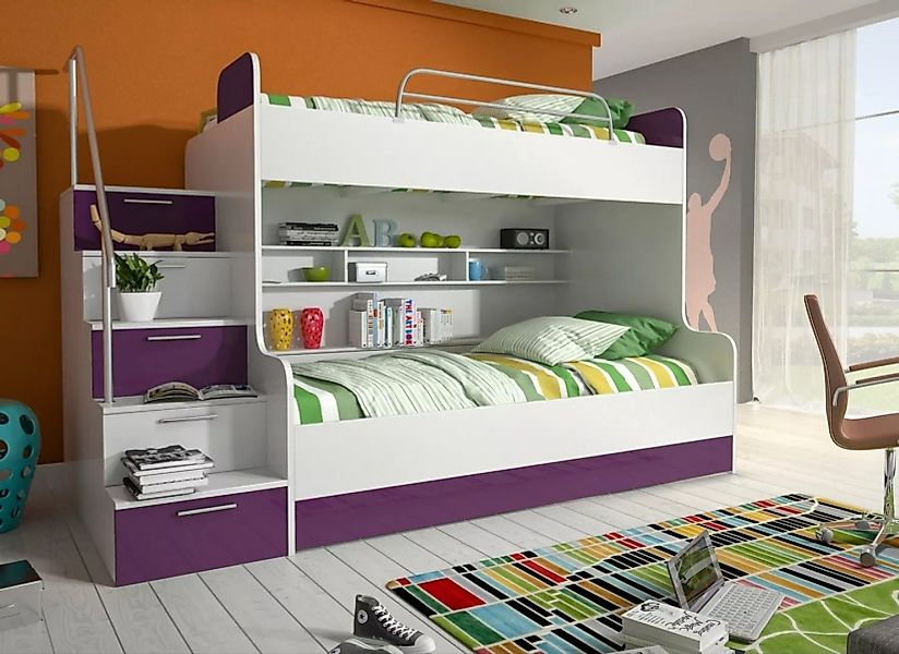 Möbel für Dich Etagenbett Alex, in Hochglanz, mit zwei Betten, Regalen und günstig online kaufen