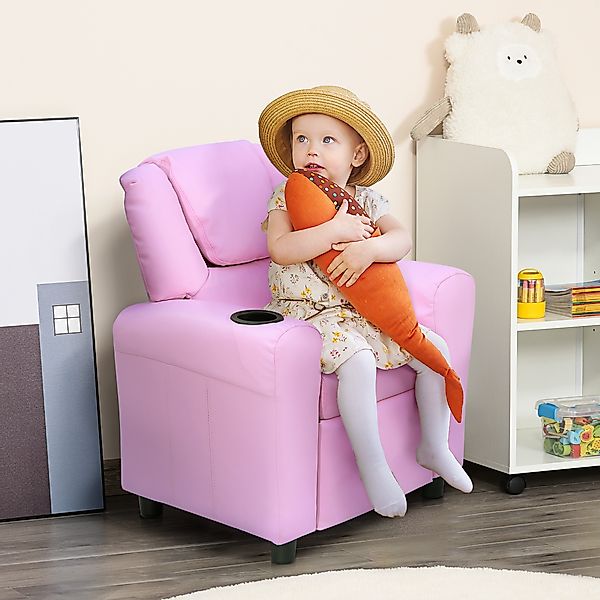 HOMCOM Kindersofa mit Liegefunktion für Kinder 3-6 Jahre, Rosa, mit Becherh günstig online kaufen