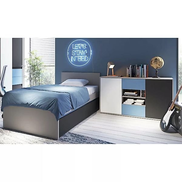 Jugendzimmer Bettgestell mit Bettschubkasten und Sideboard LIIVA-129 in gra günstig online kaufen